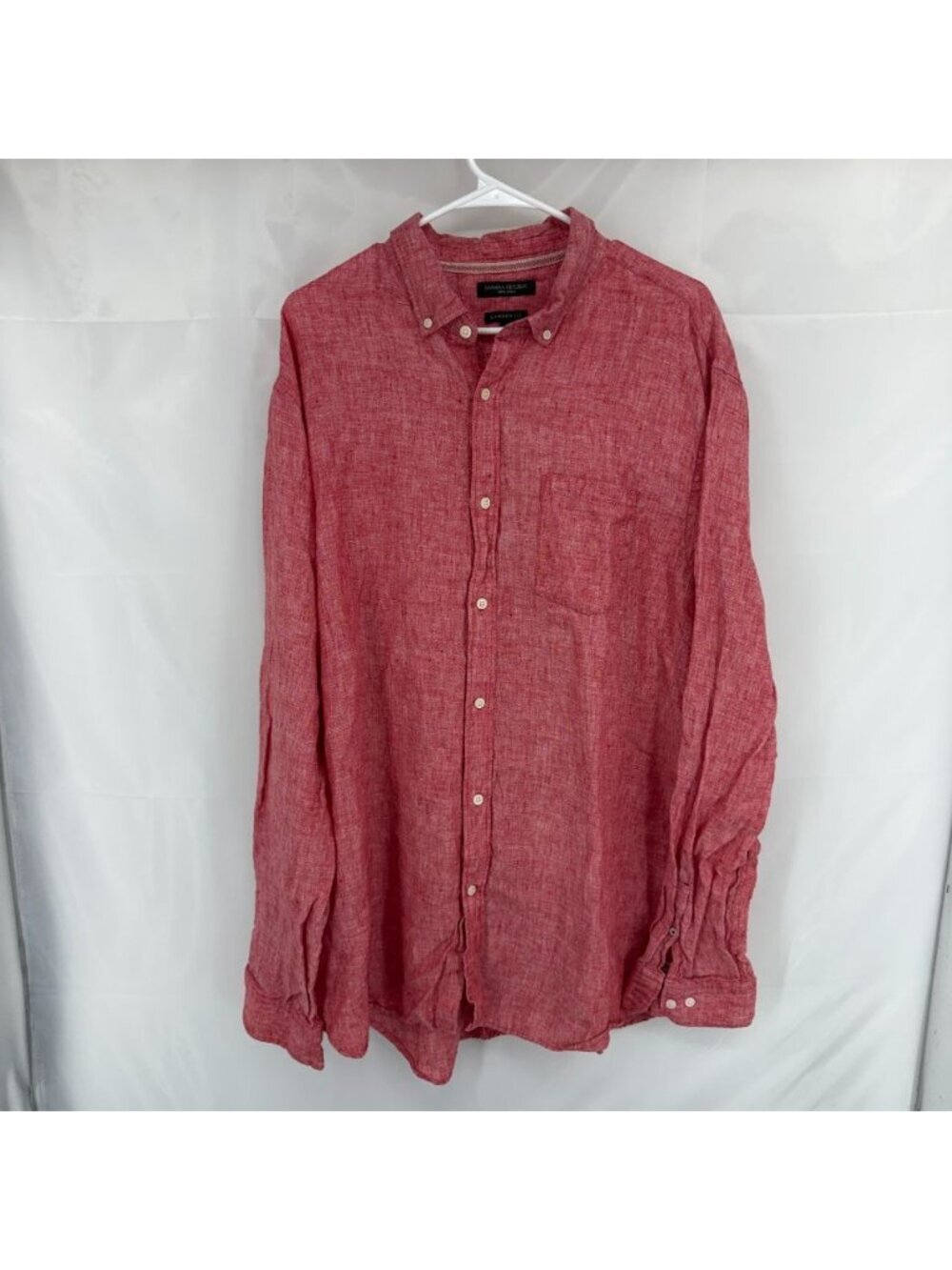 Banana Republic Men XXLT 100% Linen Shirt Long Sleeve Red Casual Breathable
